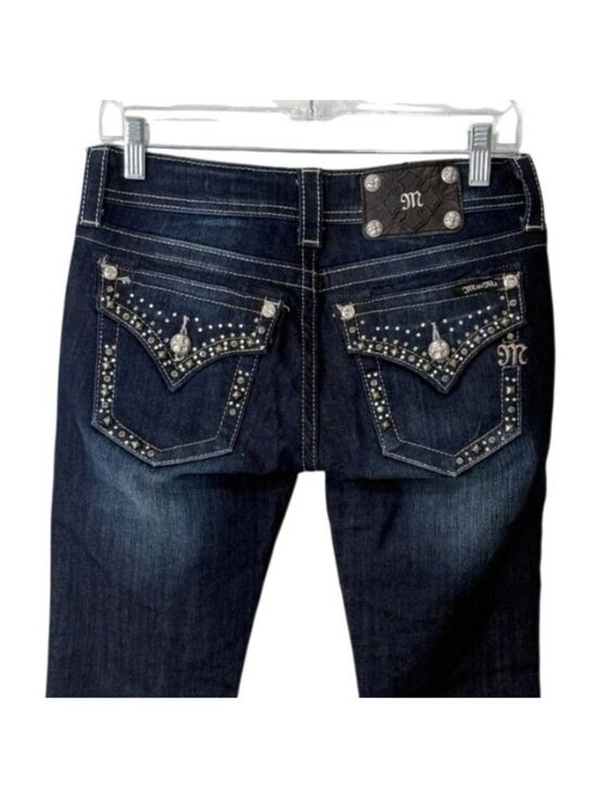 Miss Me Denim - Miss Me Womens Size 27 Bootcut Jeans Dark Wash Buckle JE5454B4R Studded Pocket